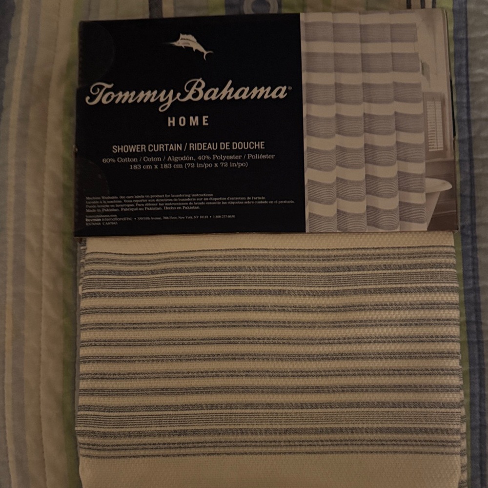 Tommy Bahama Blue and White Striped Shower Curtain